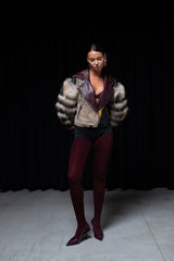 Chiodo in pelle con maniche in volpe Murmasky